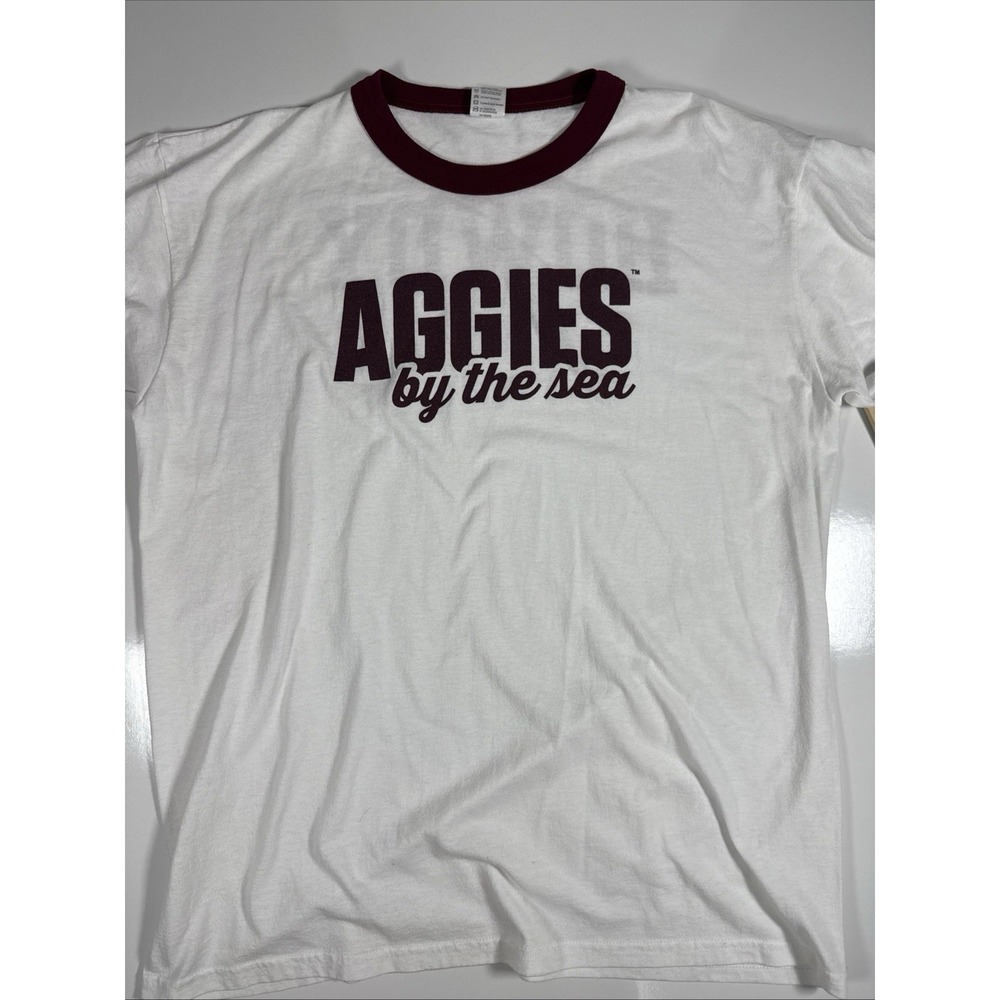 Texas A&M Aggies by the Sea Ringer T-Shirt XL White Maroon HOWDY College Tee